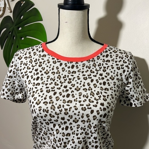 J. Crew Leopard Print Short Sleeve Vintage Cotton CrewNeck Tee Sz. XXS/XS Sz. 00 - Picture 7 of 11